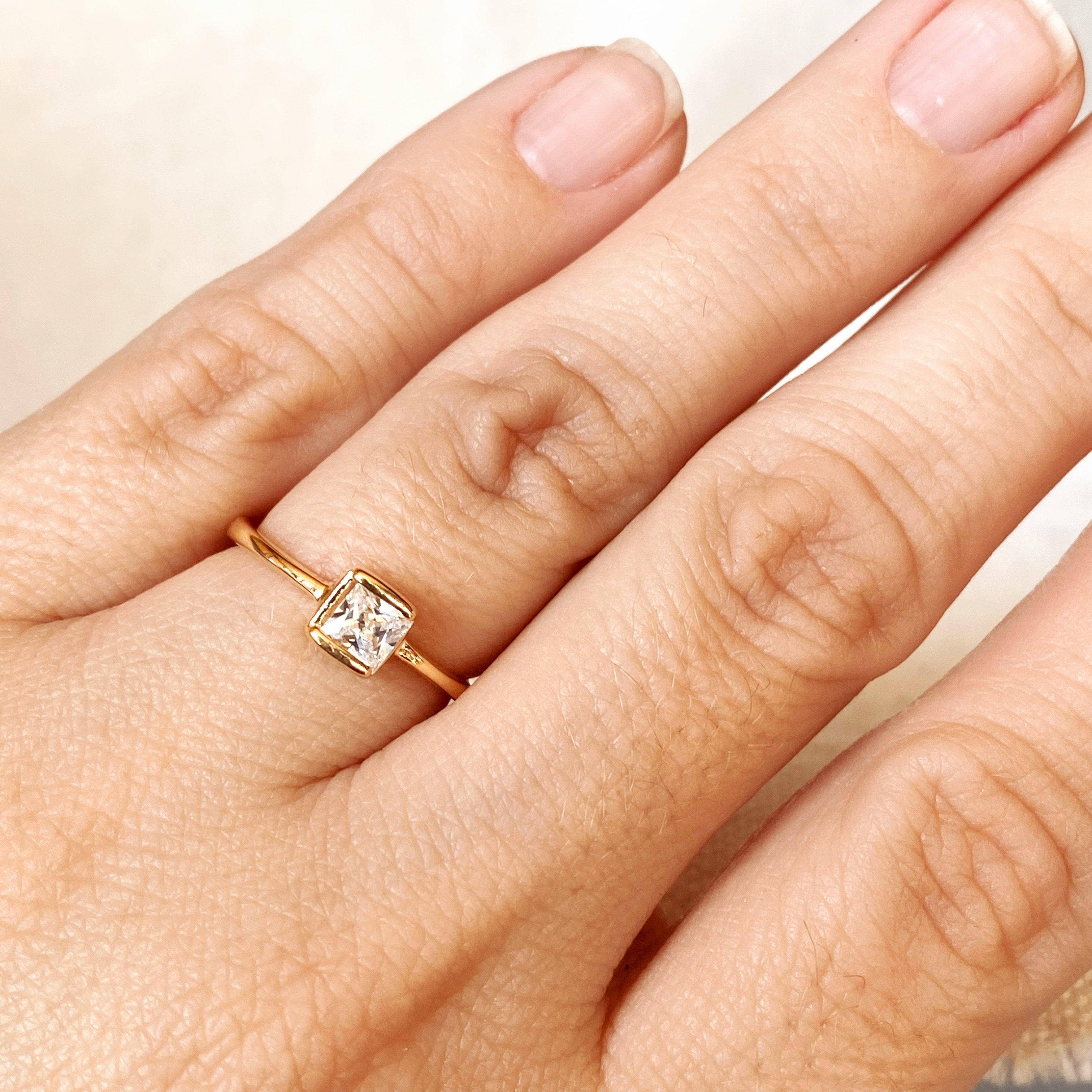 Dainty 18k Gold Filled Square Solitaire Ring: 8
