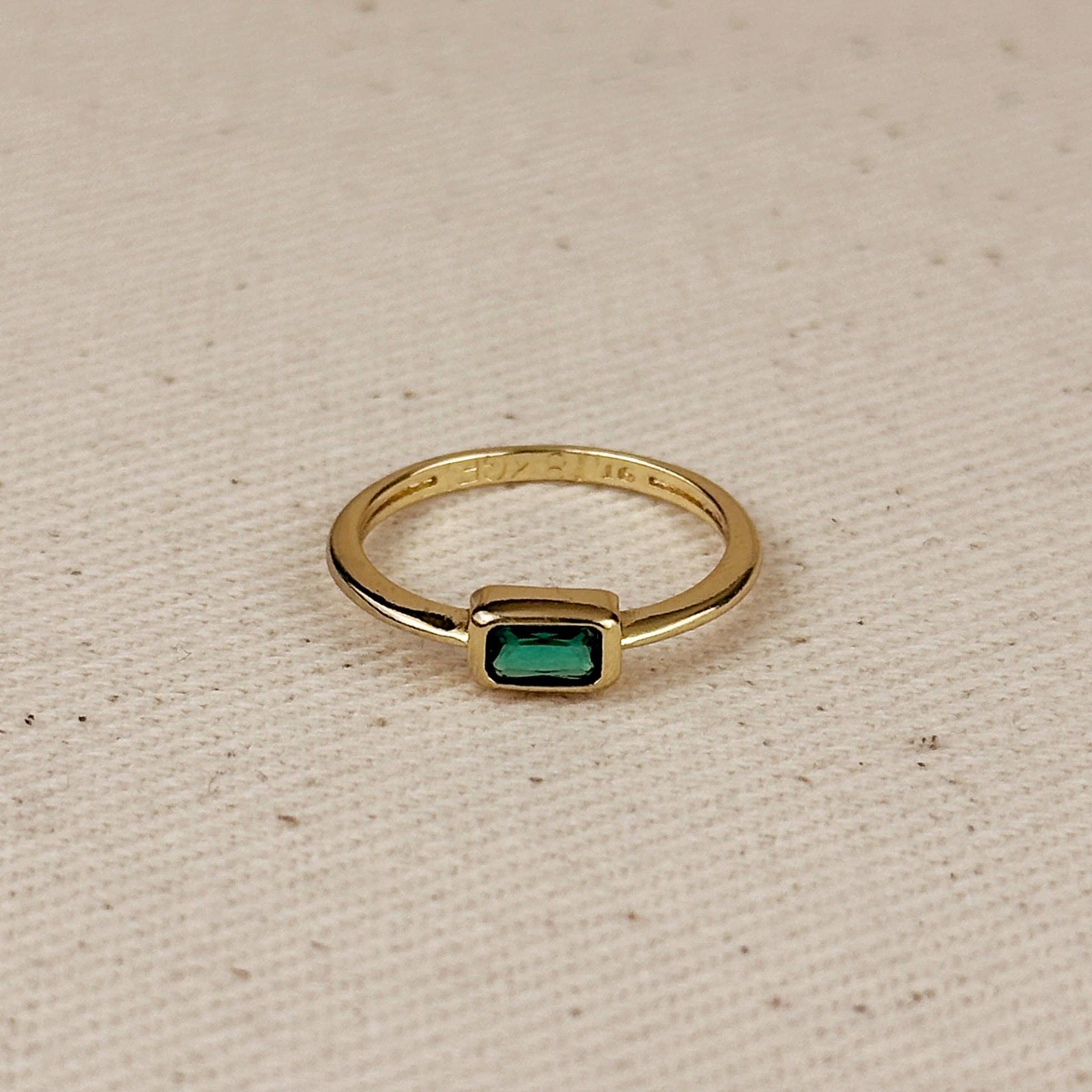 18k Gold Filled Colored CZ Rectangle Solitaire Ring: Black / 7