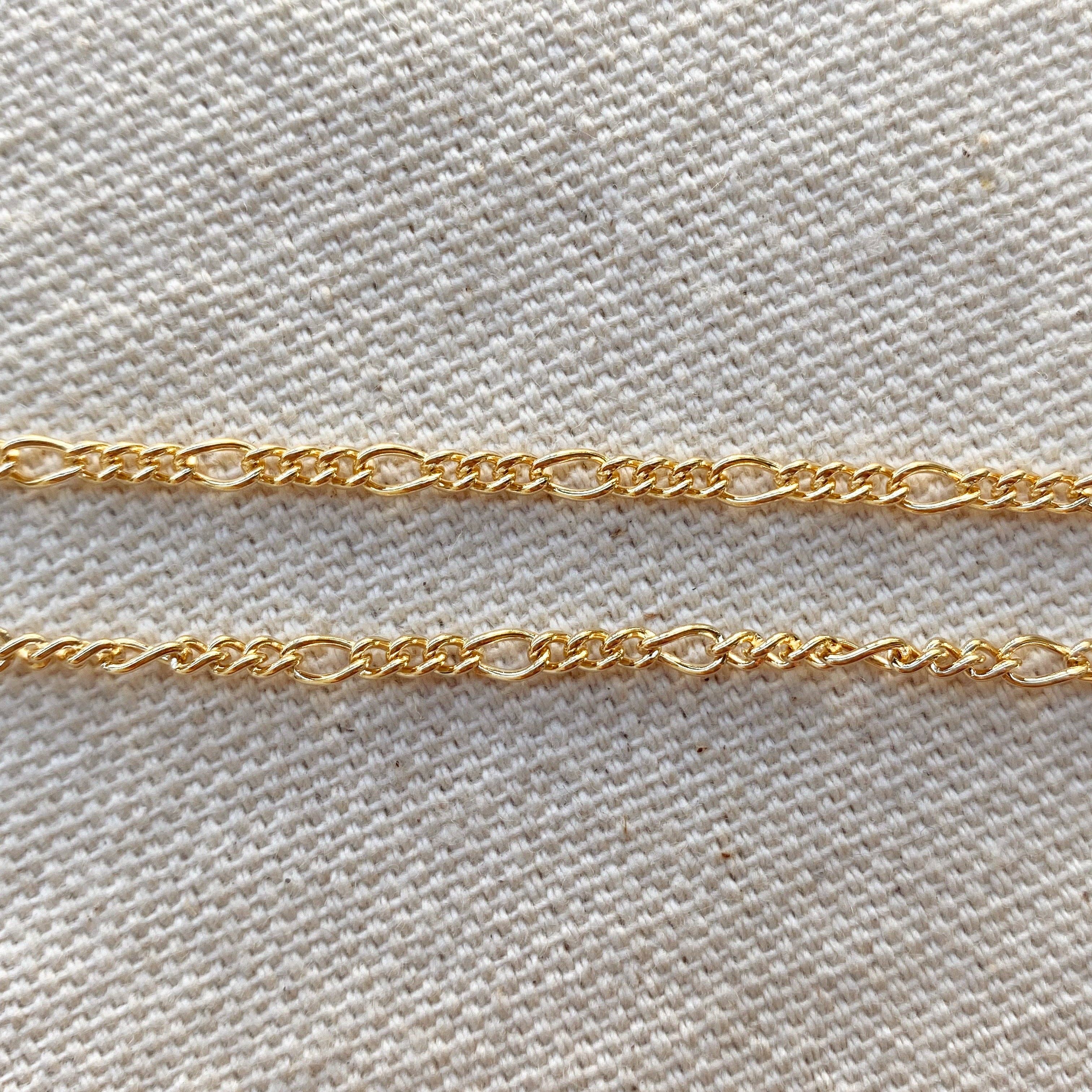 18k Gold Filled 2mm Rounded 3x1 Figaro Chain: 7” Bracelet