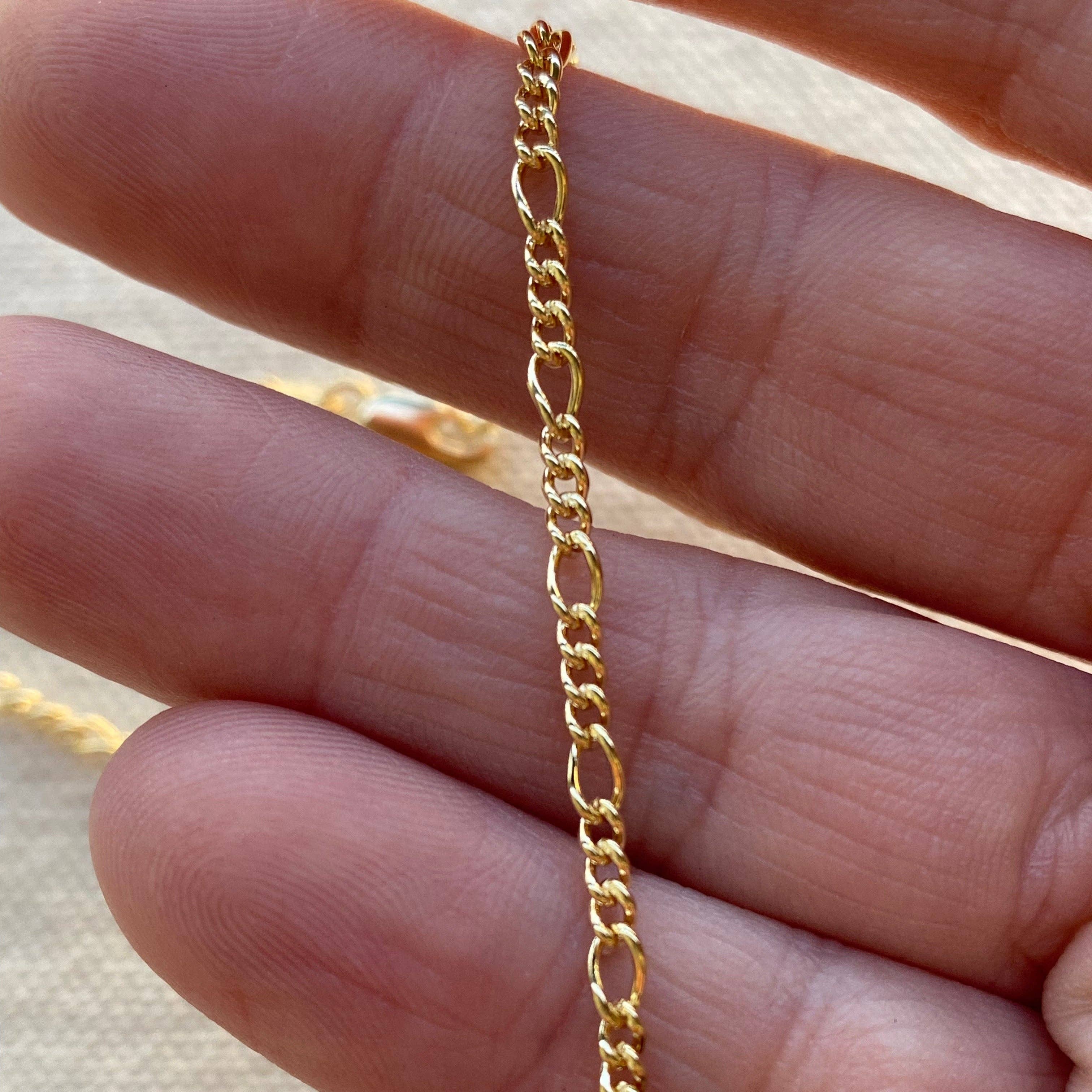 18k Gold Filled 2mm Rounded 3x1 Figaro Chain: 7” Bracelet