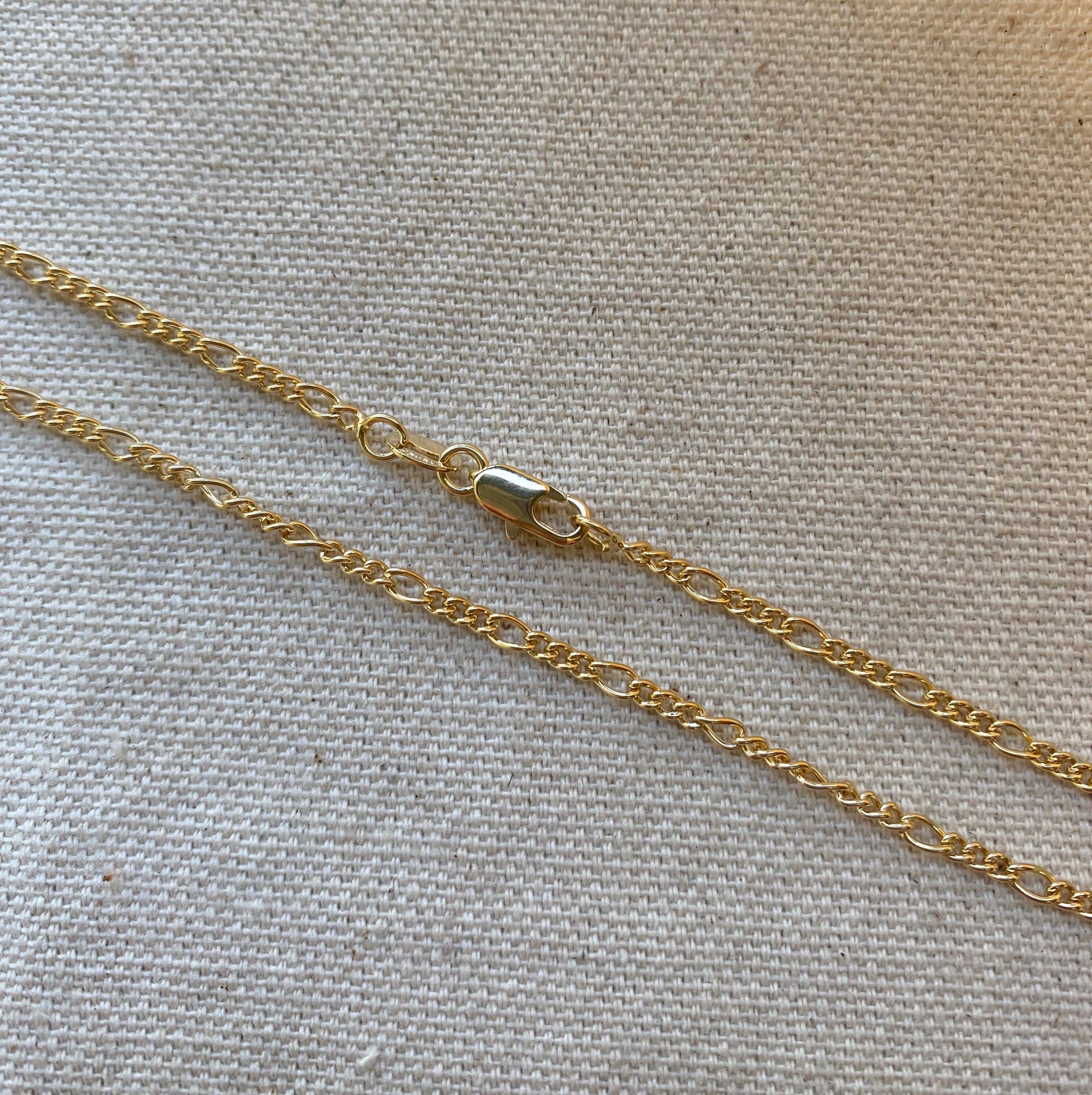 18k Gold Filled 2mm Rounded 3x1 Figaro Chain: 7” Bracelet