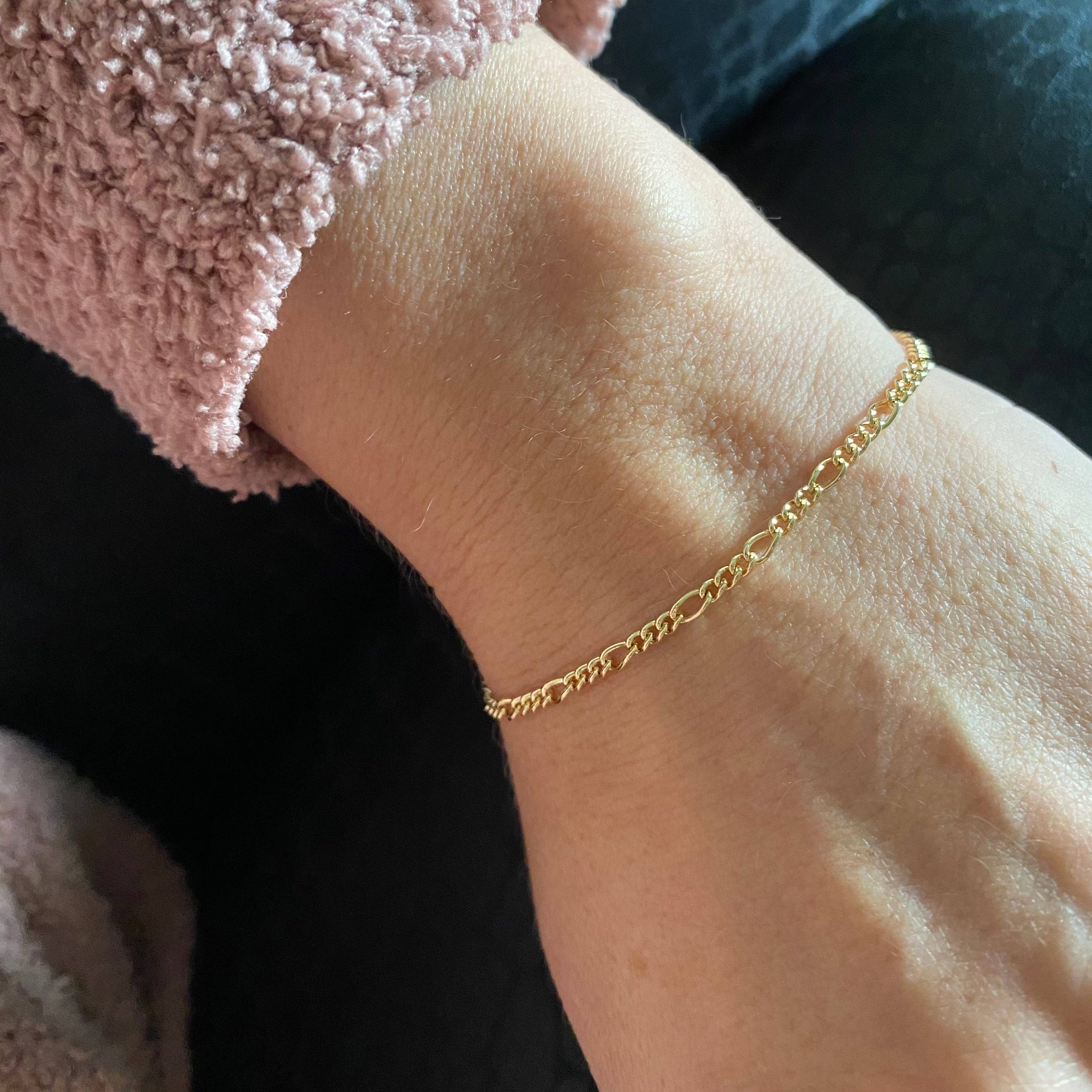 18k Gold Filled 2mm Rounded 3x1 Figaro Chain: 7” Bracelet