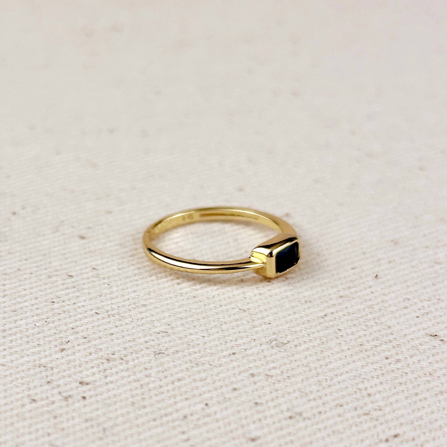 18k Gold Filled Colored CZ Rectangle Solitaire Ring: Black / 7