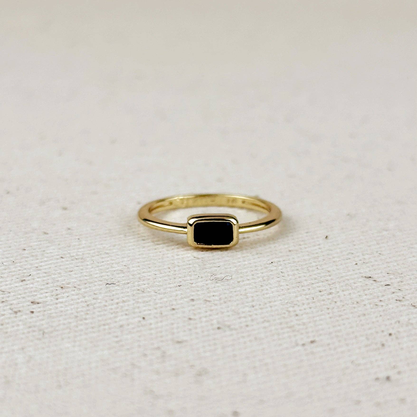 18k Gold Filled Colored CZ Rectangle Solitaire Ring: Black / 7