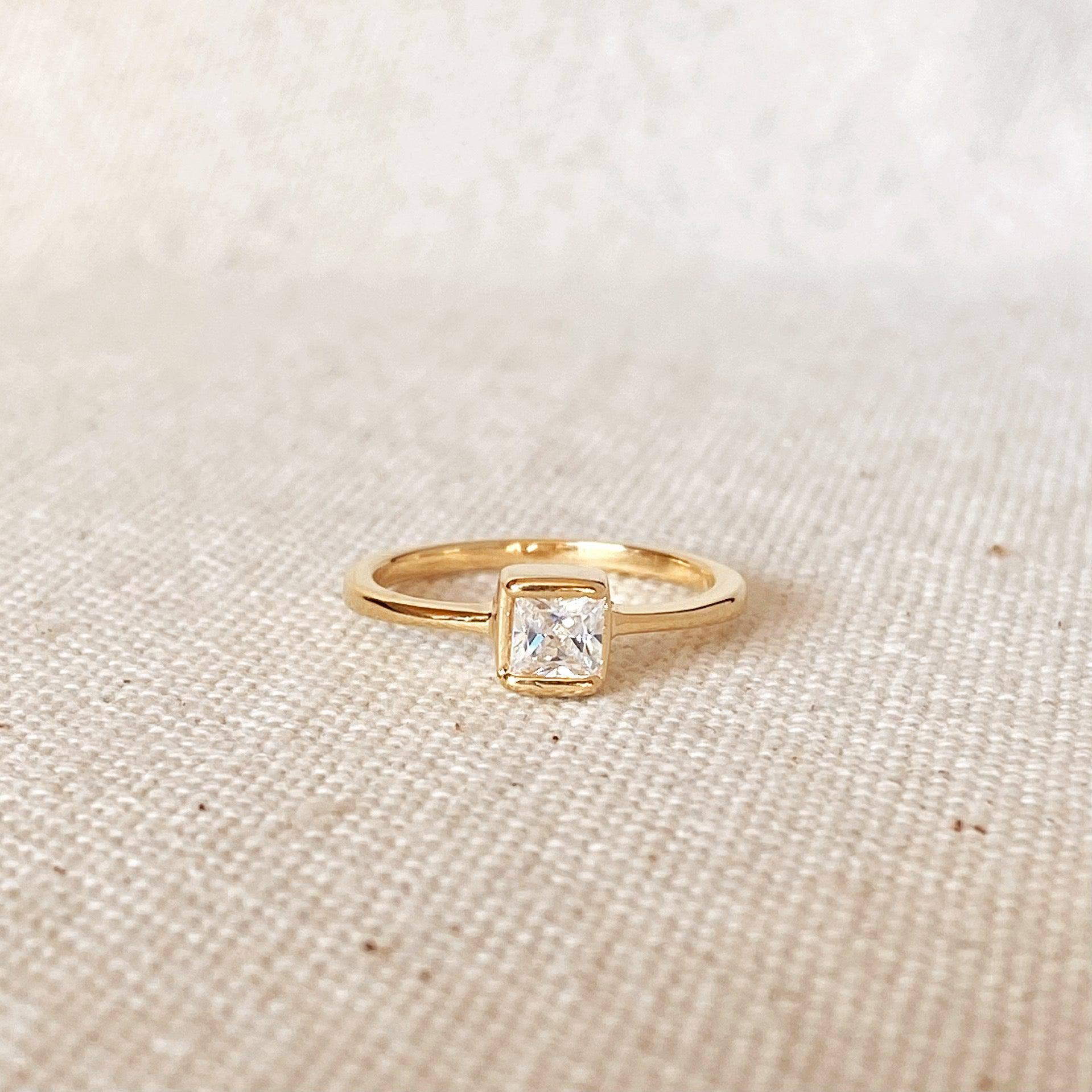 Dainty 18k Gold Filled Square Solitaire Ring: 8
