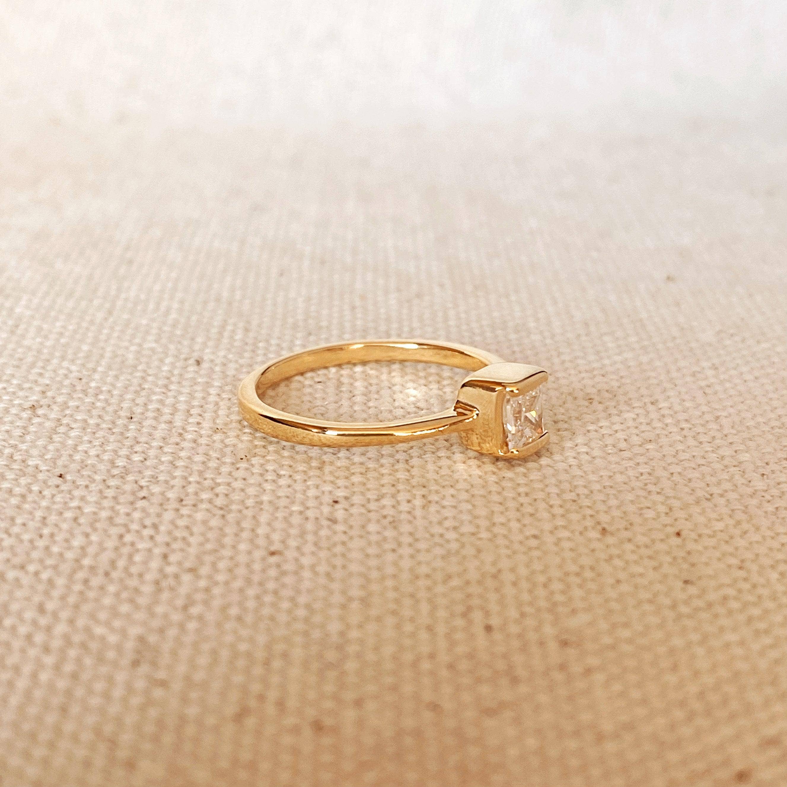 Dainty 18k Gold Filled Square Solitaire Ring: 8