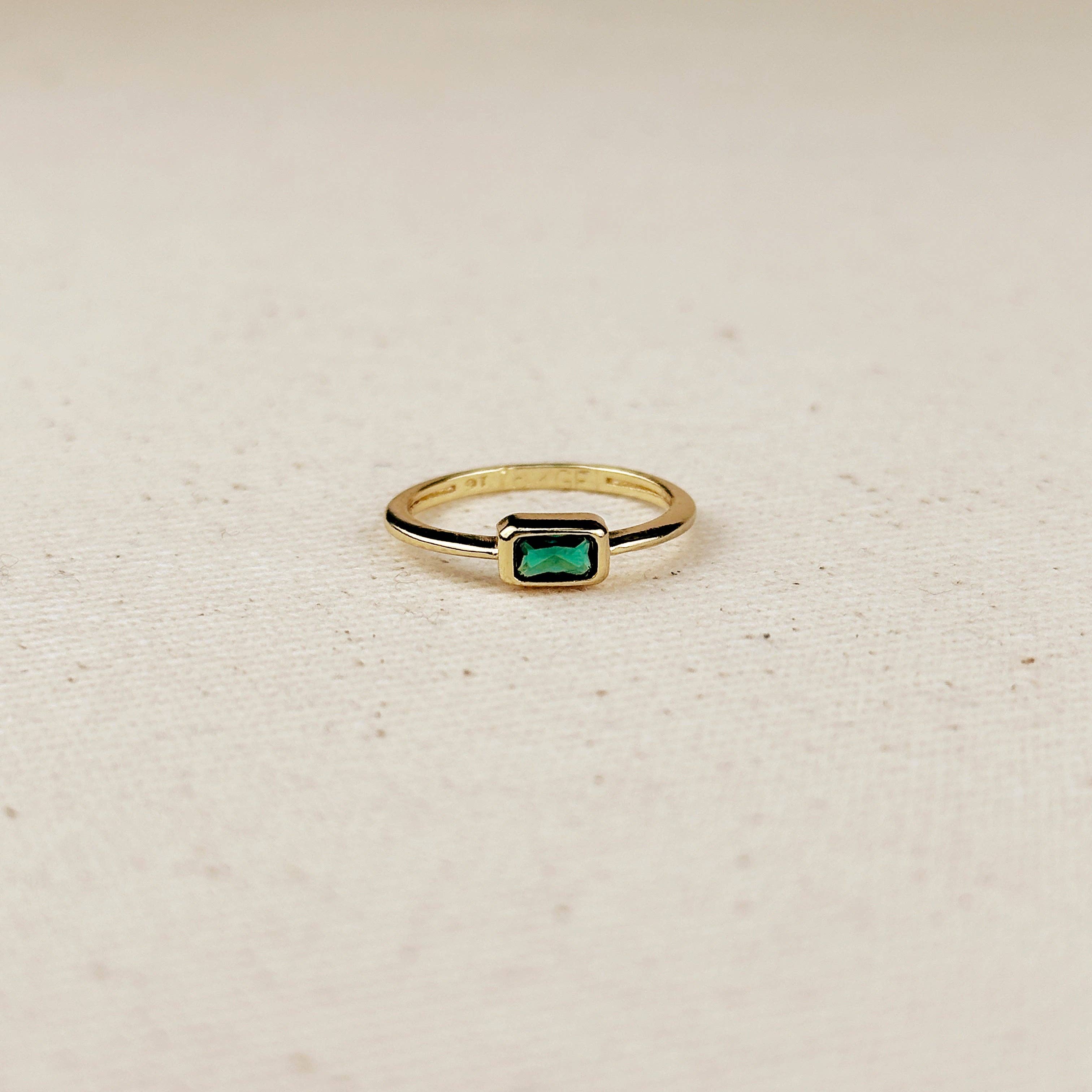 18k Gold Filled Colored CZ Rectangle Solitaire Ring: Black / 7