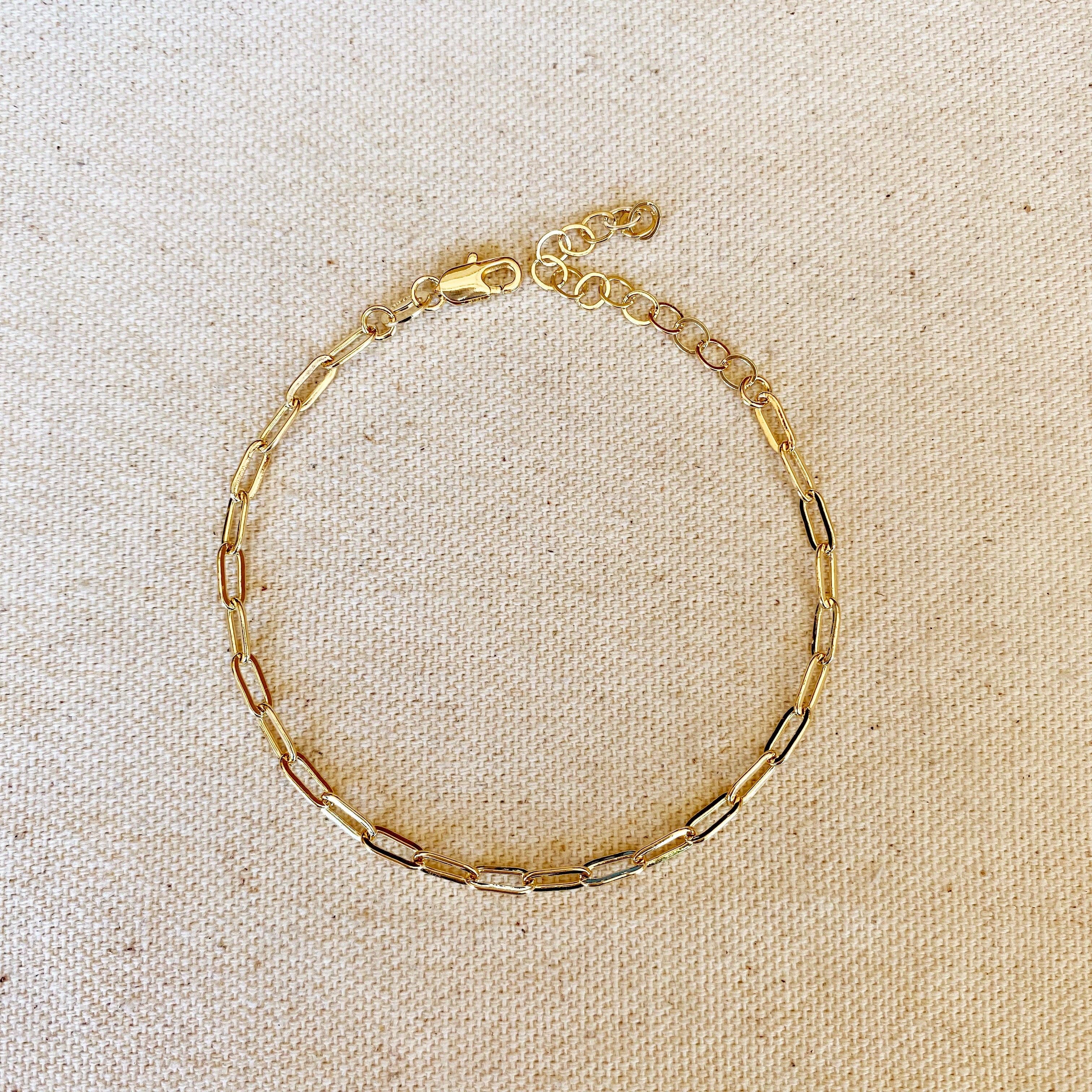 18k Gold Filled Short Link Paperclip Bracelet: 7 inches