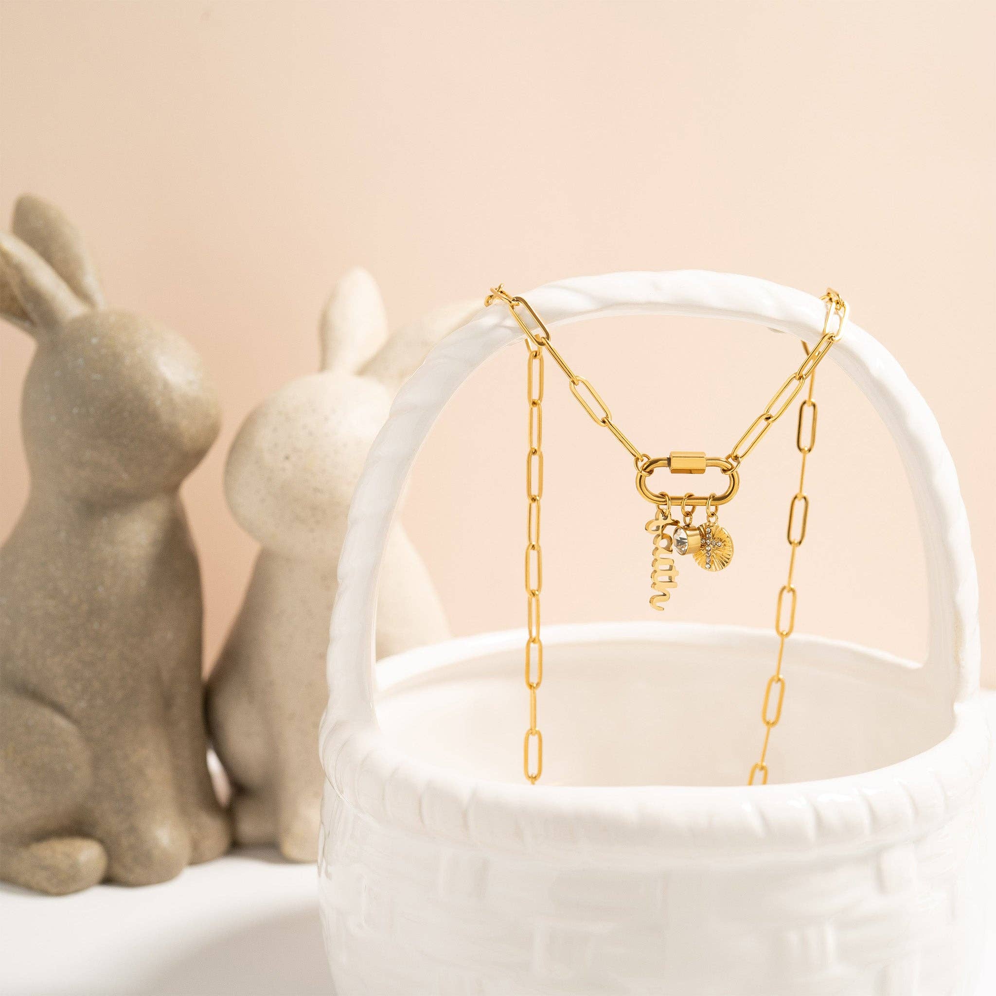 18K Gold PVD Paperclip Carabiner Necklace: Stainless / 18+2"