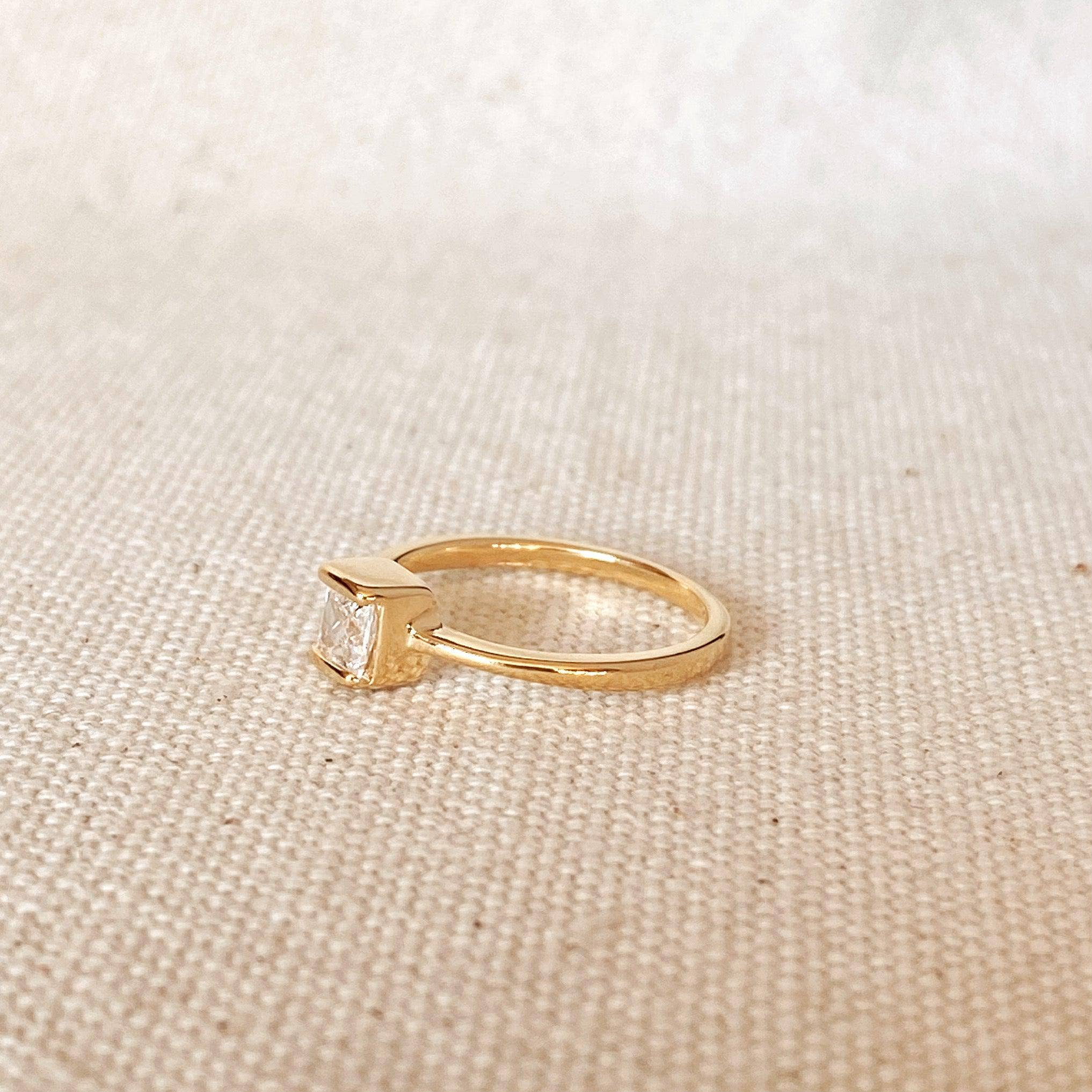 Dainty 18k Gold Filled Square Solitaire Ring: 8