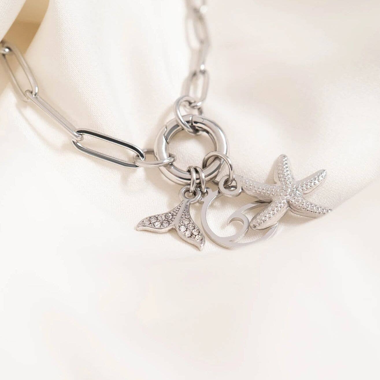Stainless Steel Paperclip with Charm Keeper Chain Bracelet: Stainless / 6.5"