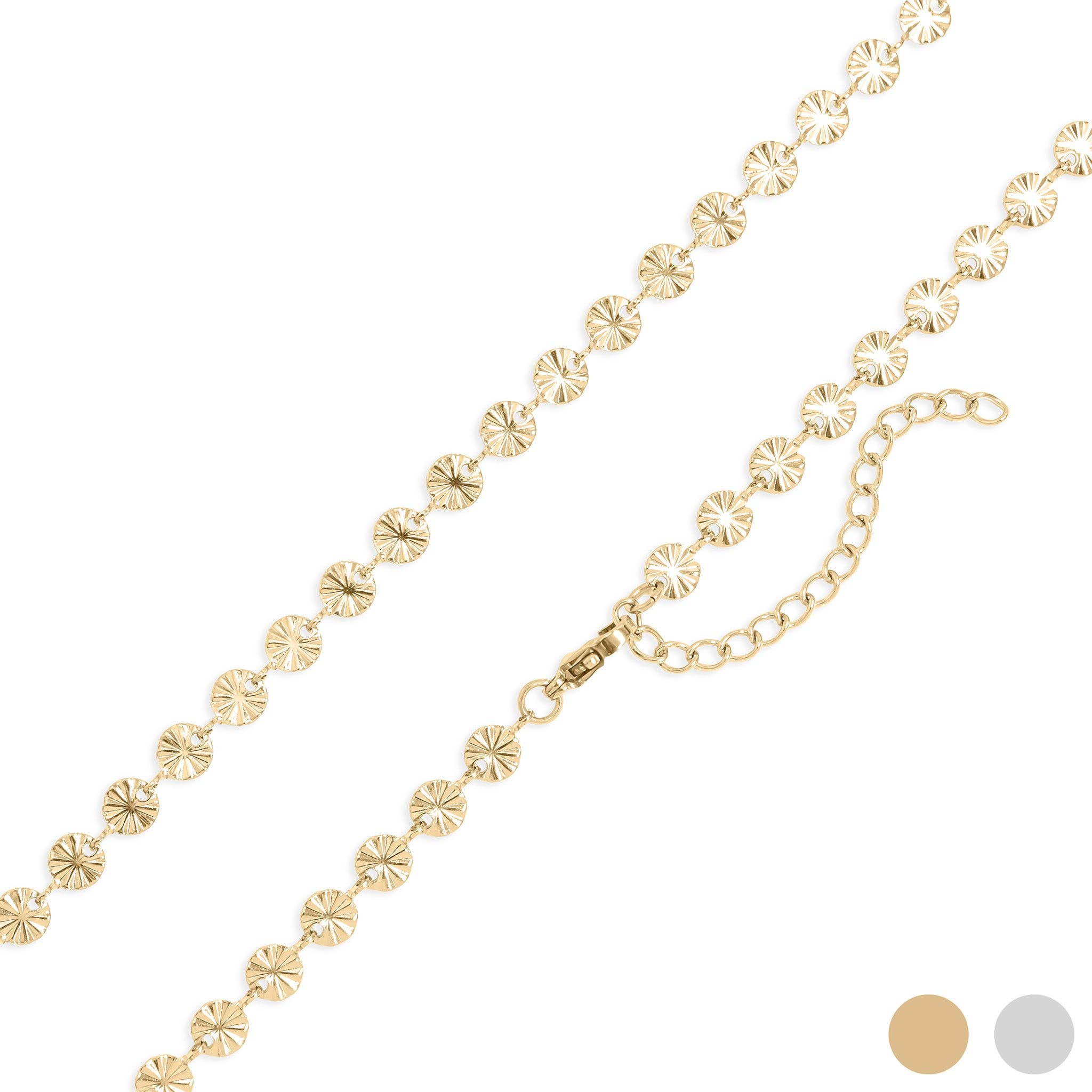 18K Gold PVD Stainless Steel Sunburst Chain Necklace: Stainless / 18+2"
