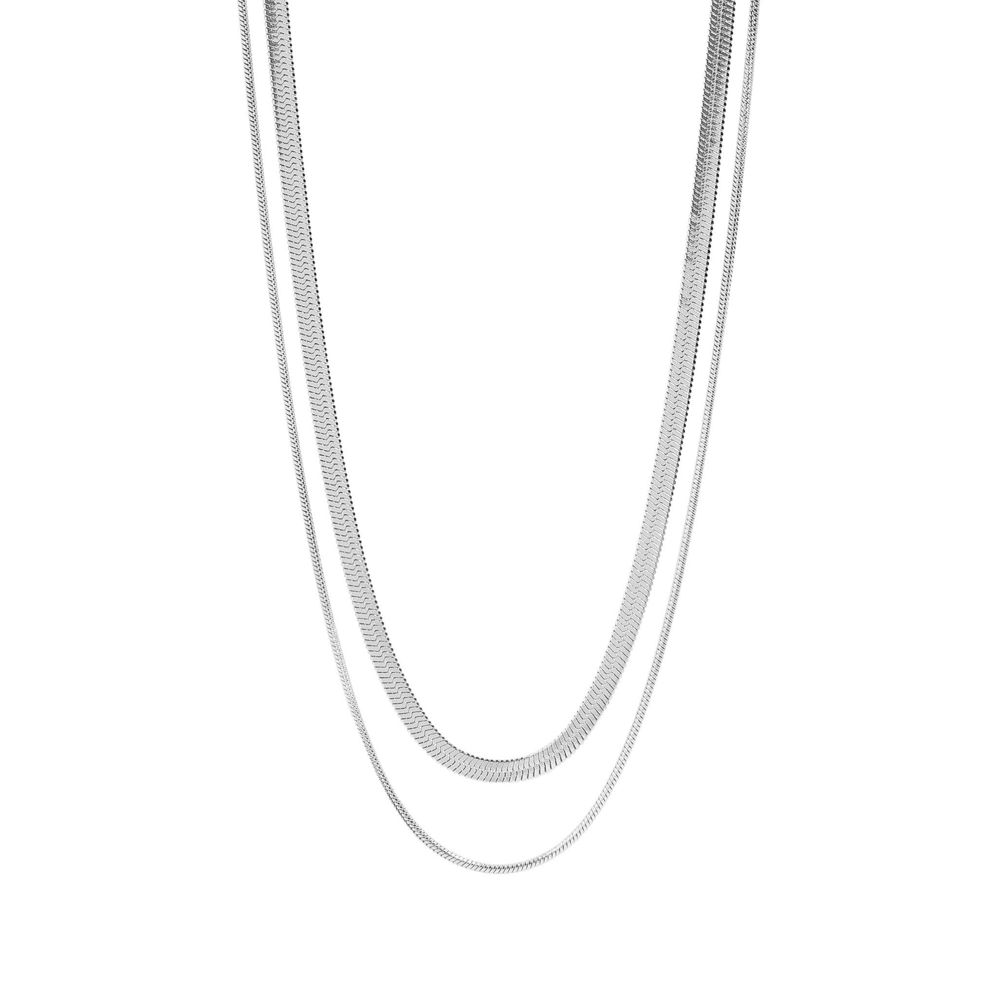 18K Gold PVD Stainless Steel Herringbone and Snake Layered Chain Necklace: Stainless