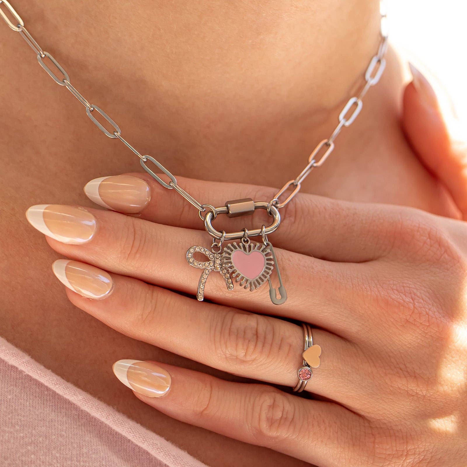 18K Gold PVD Paperclip Carabiner Necklace: Stainless / 18+2"
