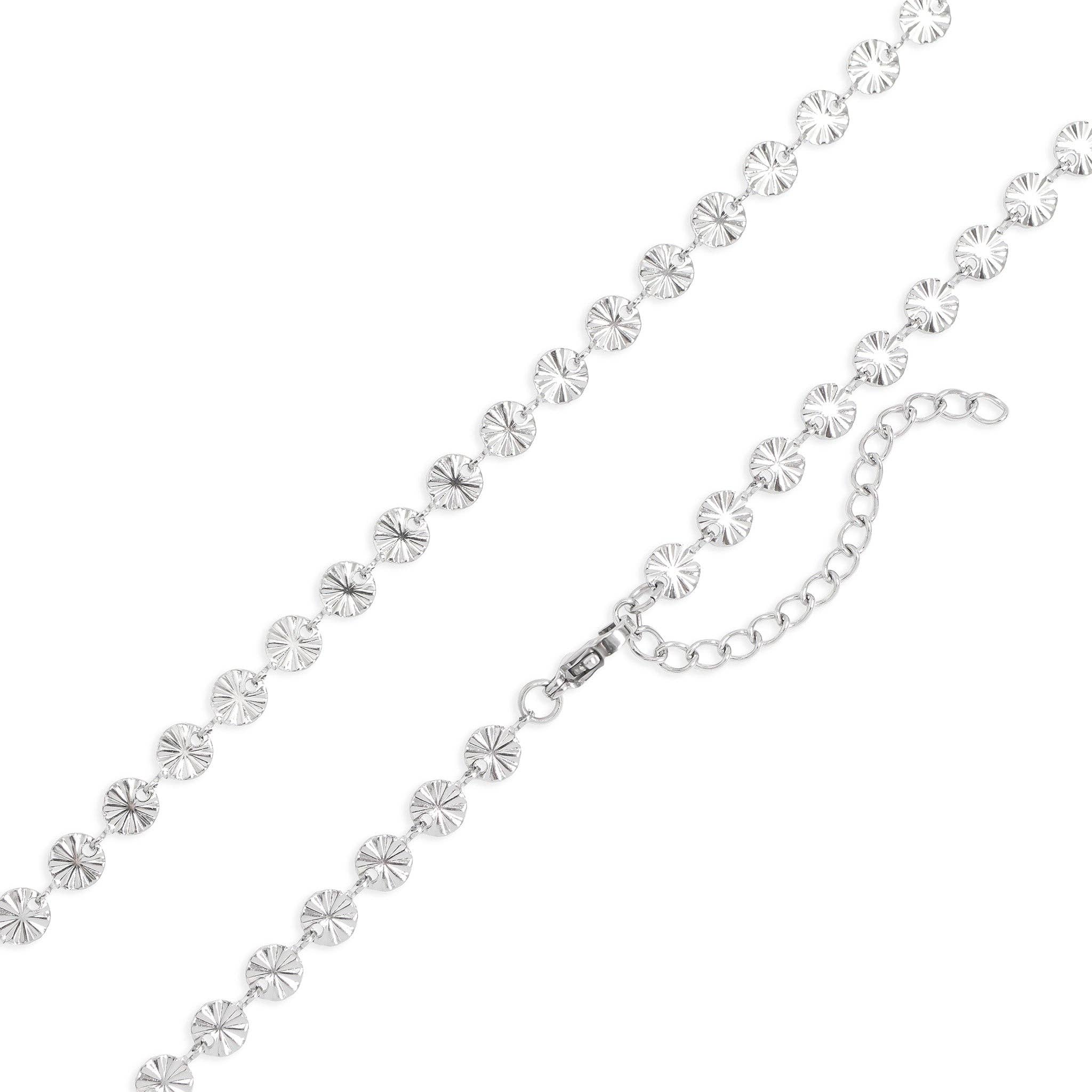 18K Gold PVD Stainless Steel Sunburst Chain Necklace: Stainless / 18+2"