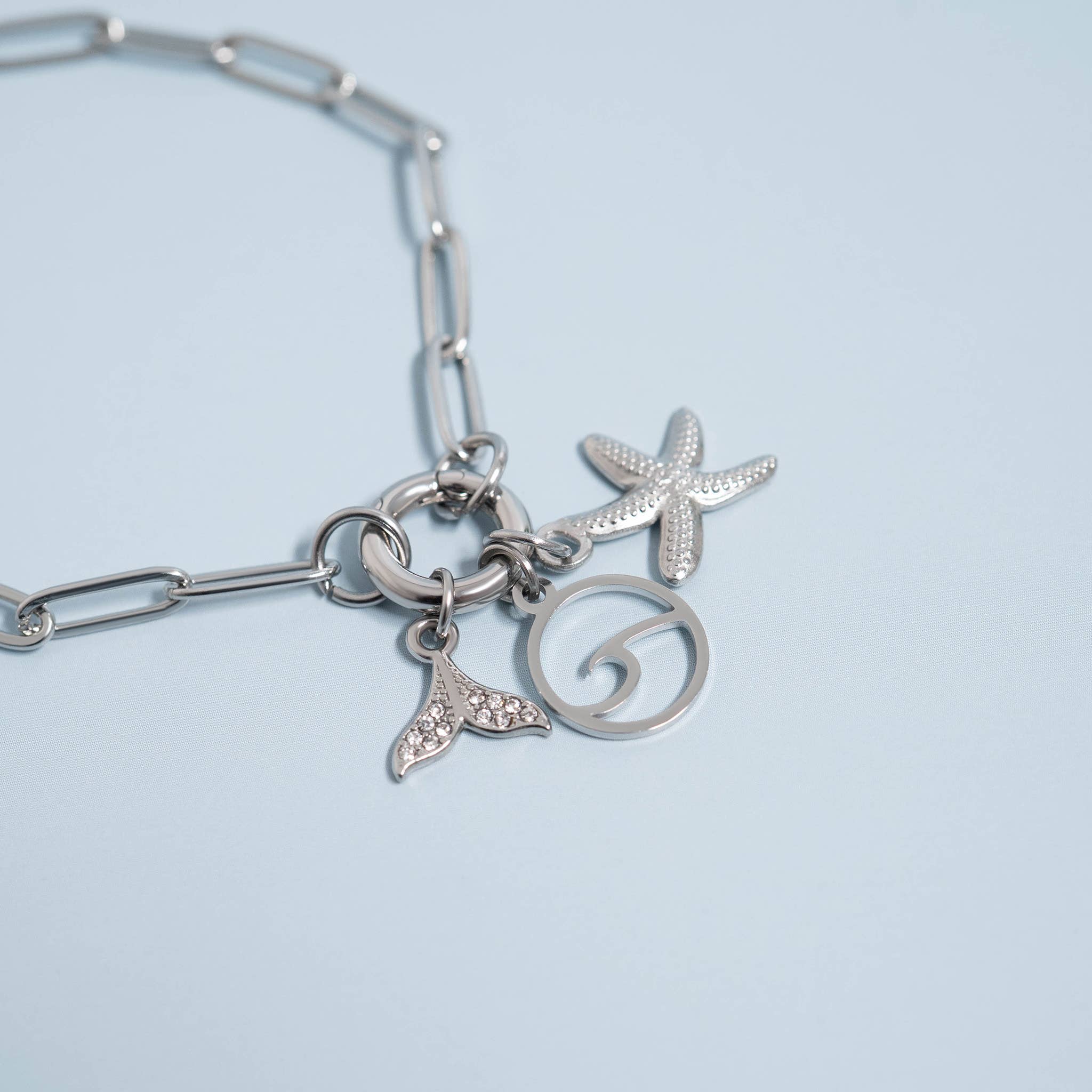 Stainless Steel Paperclip with Charm Keeper Chain Bracelet: Stainless / 6.5"