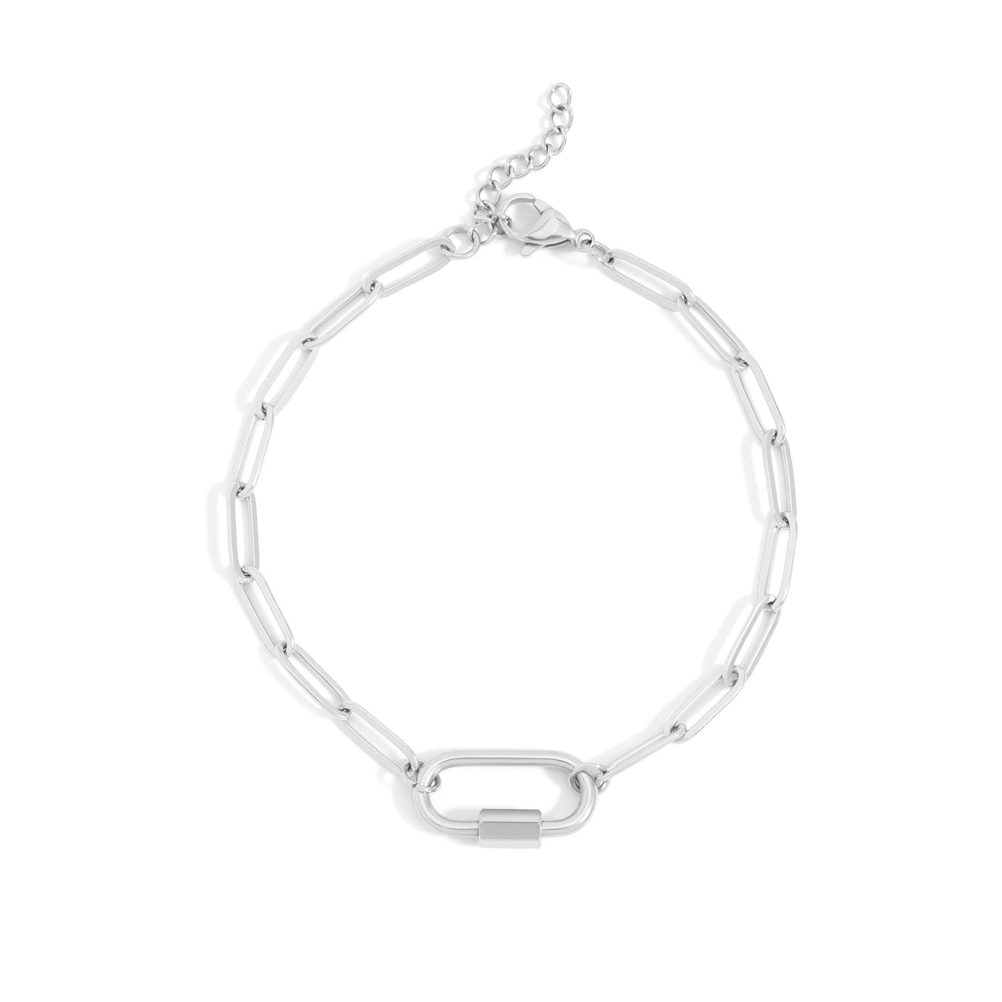 18K Gold PVD Stainless Steel Paperclip Carabiner Bracelet: Stainless