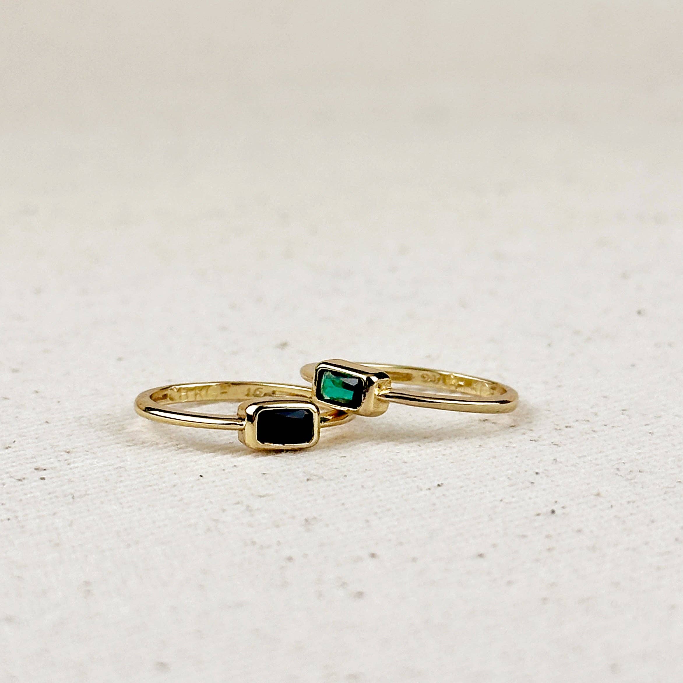 18k Gold Filled Colored CZ Rectangle Solitaire Ring: Emerald Green / 7