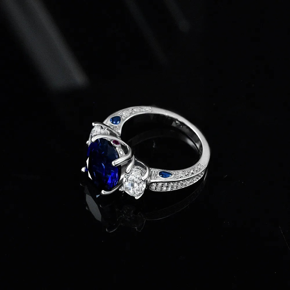 Sterling Silver Retro Gemstone Sapphire Ring