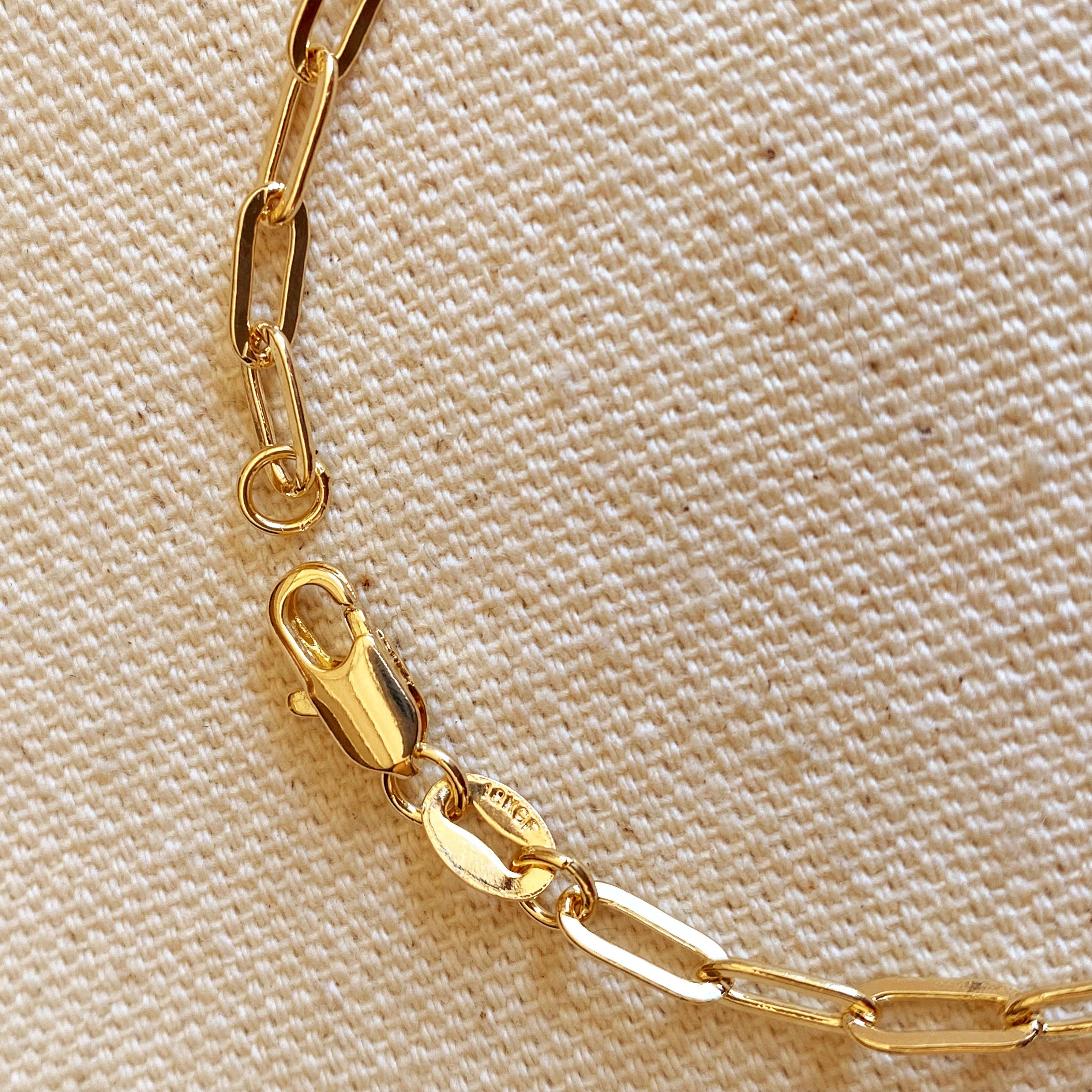18k Gold Filled Short Link Paperclip Bracelet: 7 inches