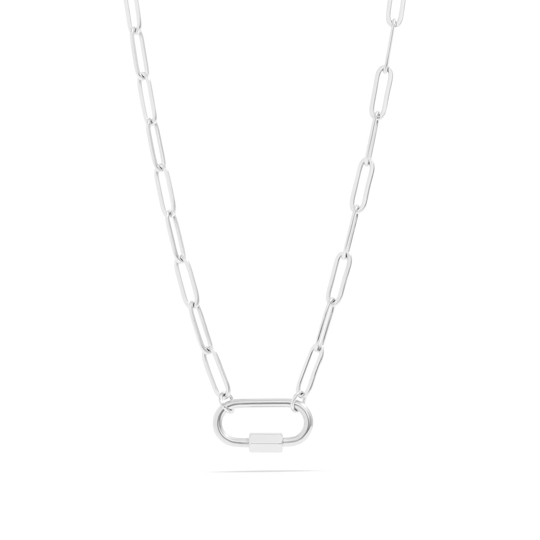 18K Gold PVD Paperclip Carabiner Necklace: Stainless / 18+2"