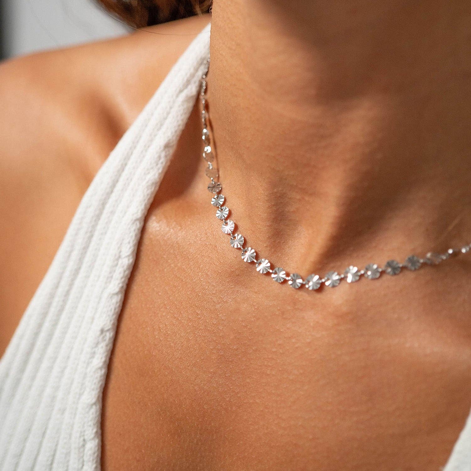 18K Gold PVD Stainless Steel Sunburst Chain Necklace: Stainless / 18+2"