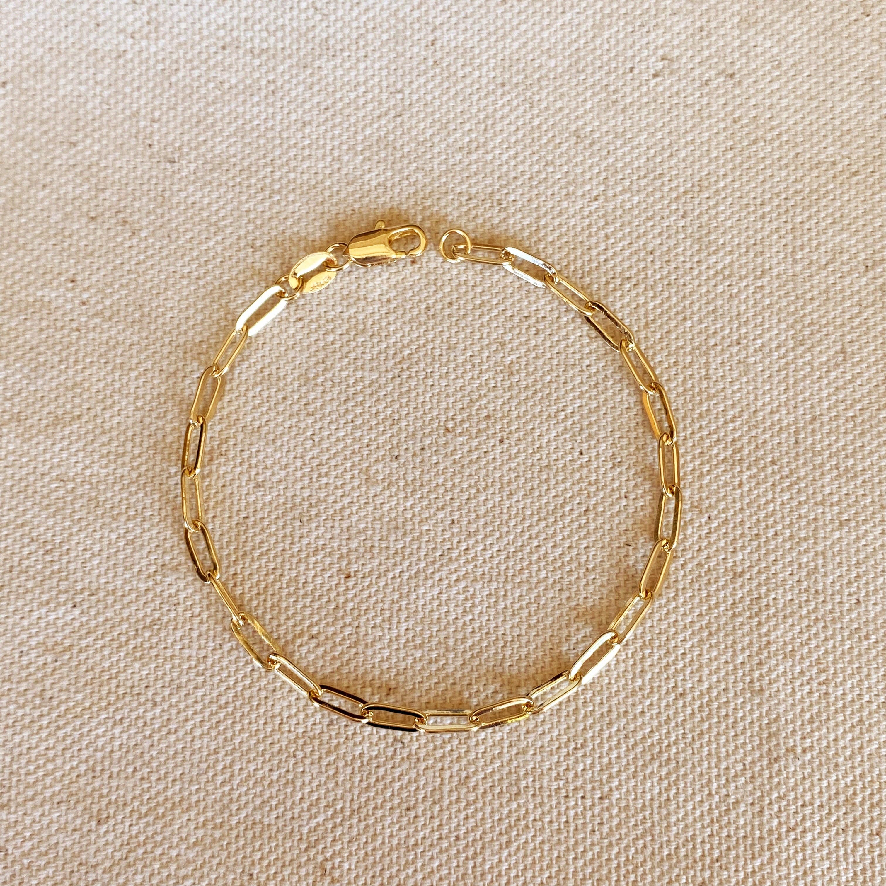18k Gold Filled Short Link Paperclip Bracelet: 7 inches
