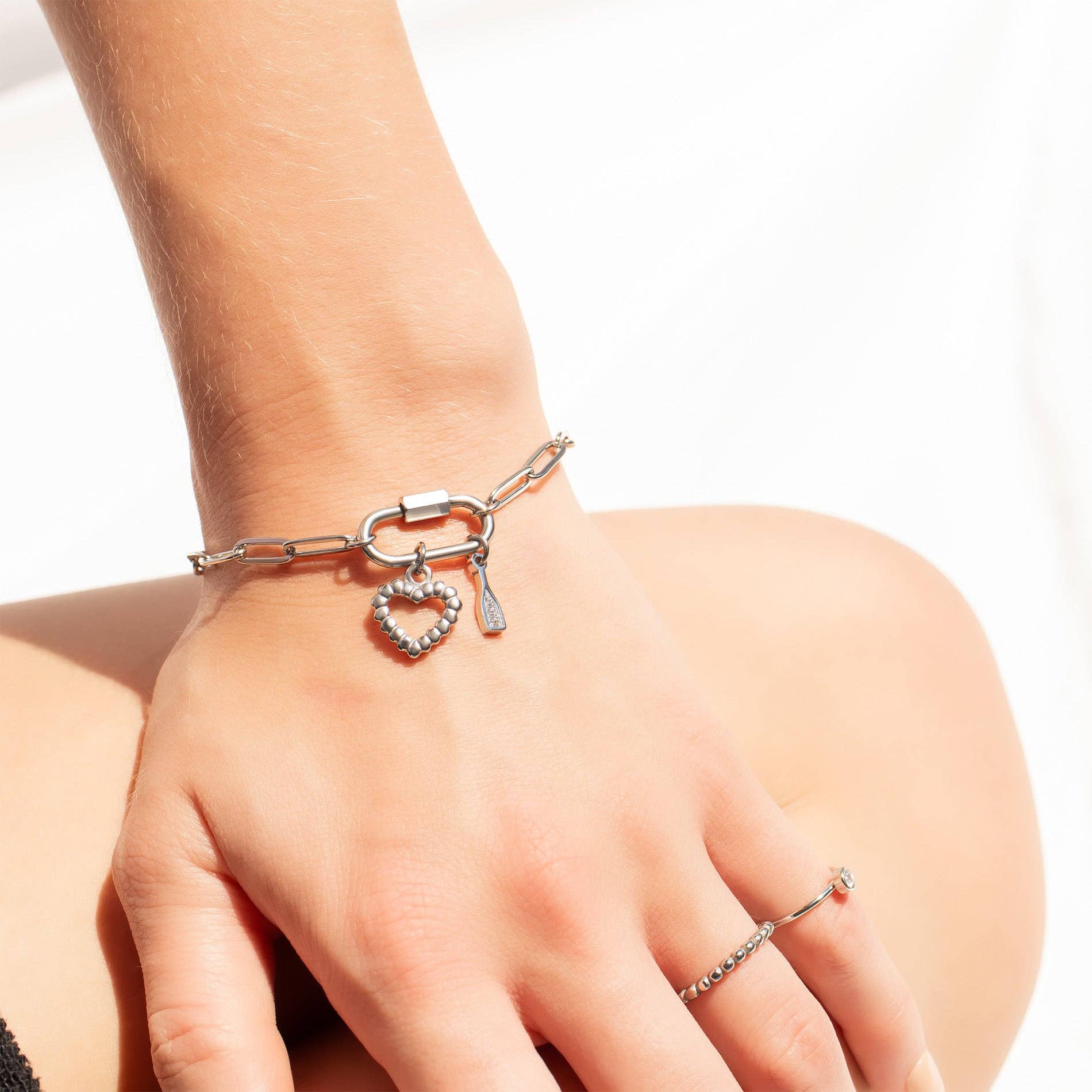 18K Gold PVD Stainless Steel Paperclip Carabiner Bracelet: Stainless